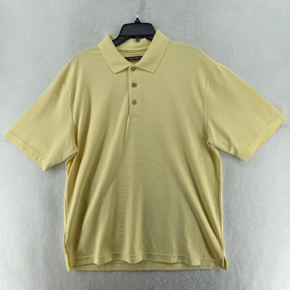 Cubavera Polo Shirt Mens Sz XL Yellow Striped Ribbed Collared Regular Side Slit - Picture 1 of 10